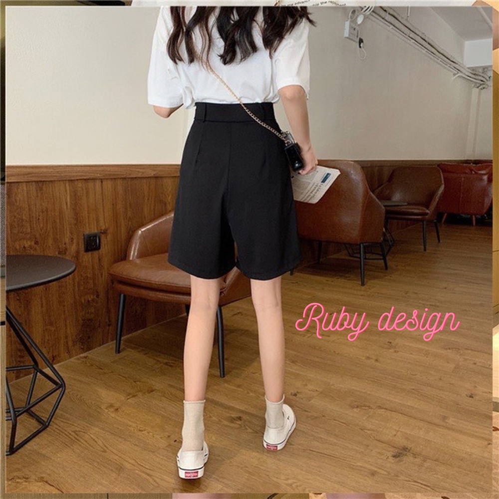 Quần Short Cạp Cao , Quần Short Nữ Ống Rộng Dáng Lửng Ulzzang chất tuyết mưa dày dặn 3 màu đen nâu tây be Q660