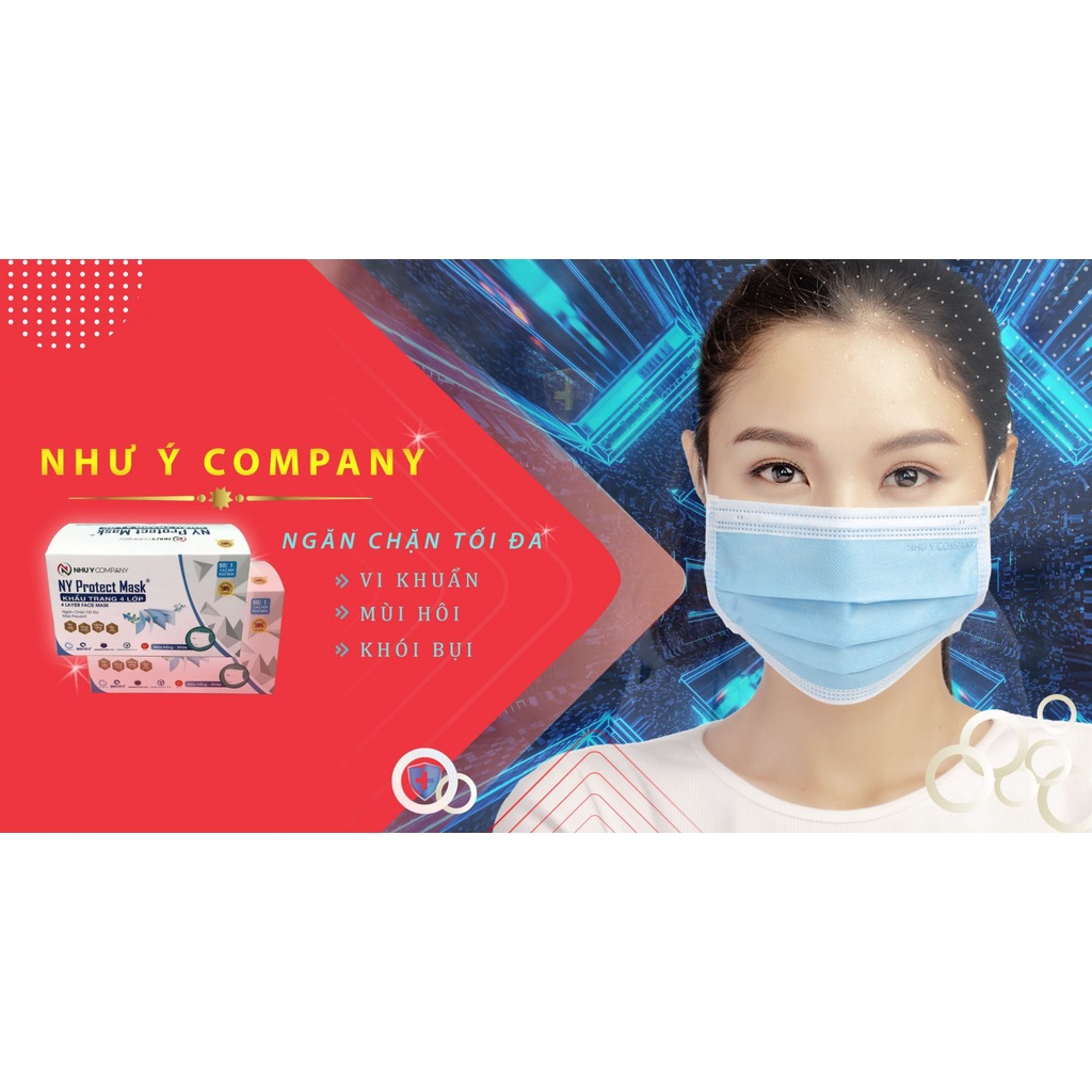 1 HỘP Khẩu trang 4 lớp NY Protect Mask Ngăn ngừa Bụi bẩn Kháng khuẩn Chống nắng Bảo vệ sức khỏe Thương hiệu Như Ý