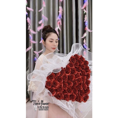 Bó hoa nhũ kim tuyến 50 bông hình trái tim, quà tặng Valentine