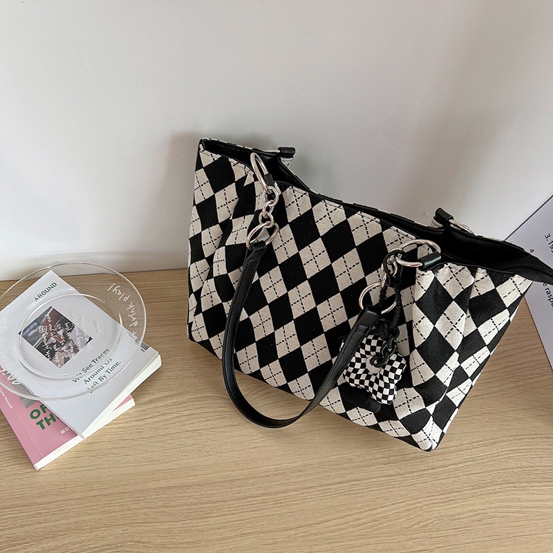 Túi Đeo Vai Cỡ Lớn Họa Tiết Sọc Caro Thời Trang Dễ Phối Đồ Cho Nữ