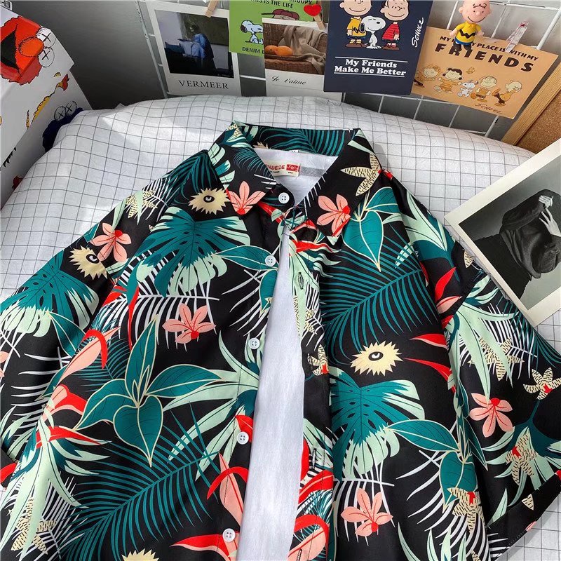 Áo sơ mi tay ngắn dáng rộng phong cách hip hop Hàn Quốc cho nam size m-3xl