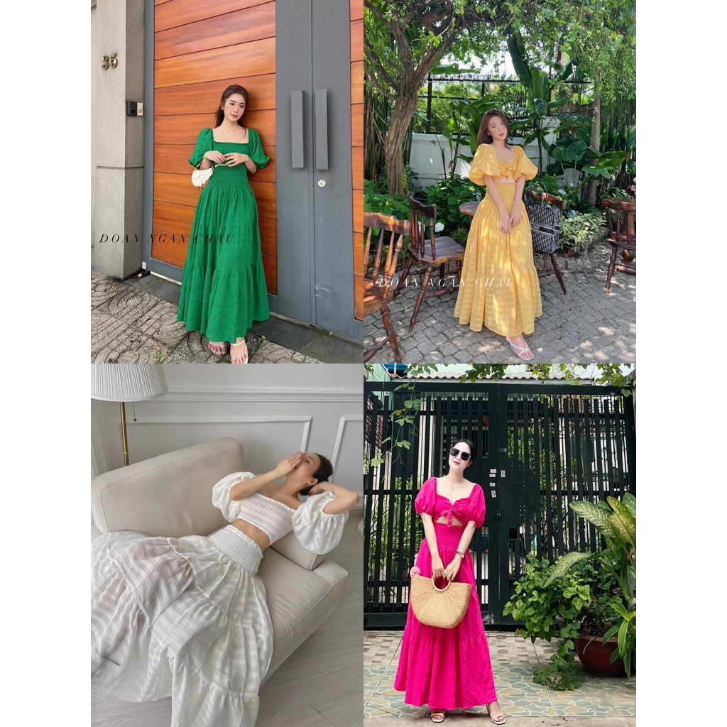 set tay phồng chân váy tầng thiết kế quyến rũ, trẻ trung,năng động.