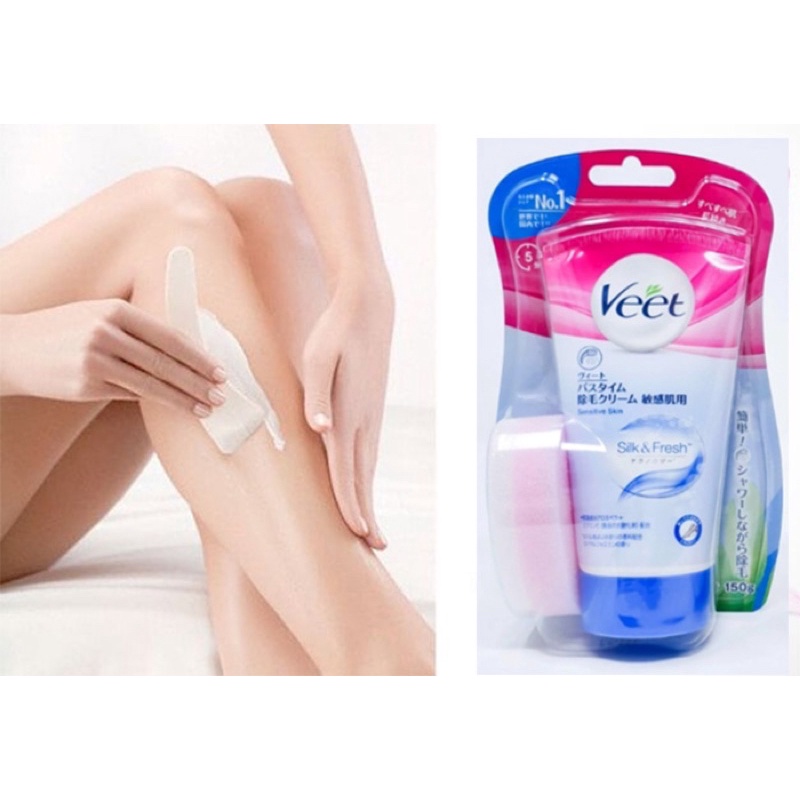 Kem tẩy lông Veet Silk &amp; Fresh Nhật Bản cho da nhạy cảm 150g