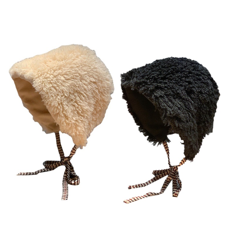 Mũ beanie Dày Buộc Dây Màu Sắc Trơn Thời Trang