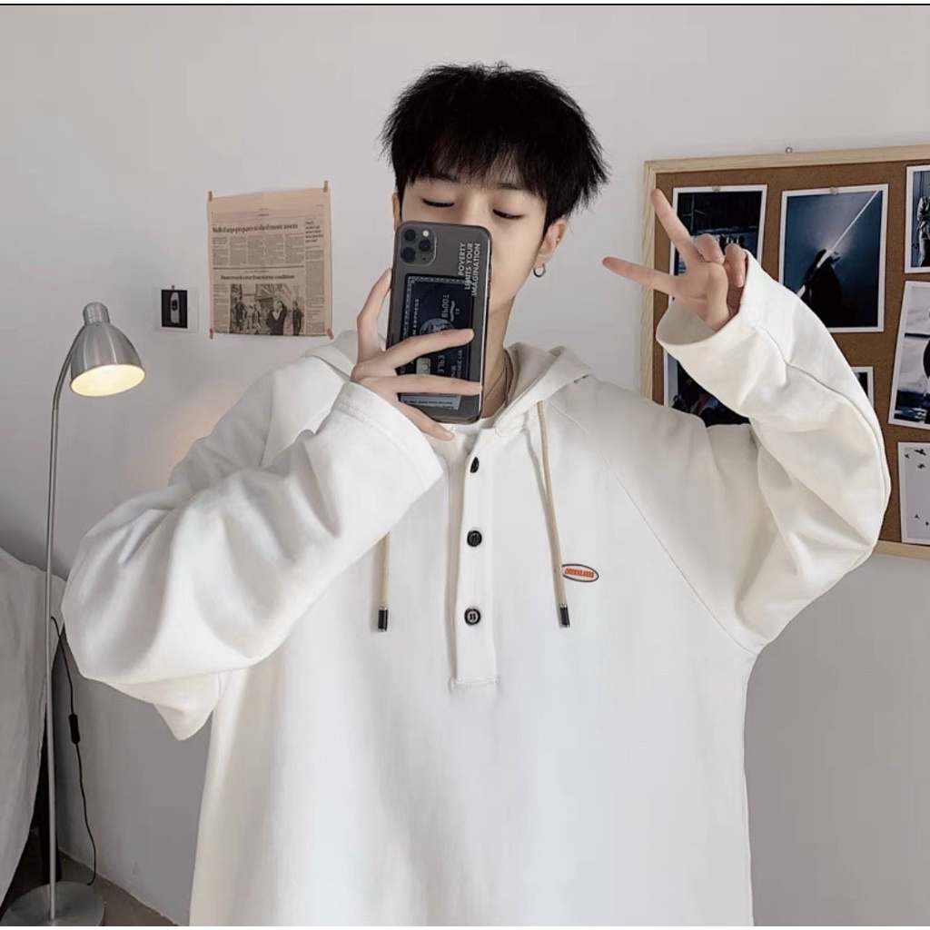 ÁO KHOÁC HOODIE CHUI ĐẦU CỔ TRỤ PHỐI NÚT CÁ TÍNH SÀNH ĐIỆU MẪU HOT MỚI NHẤT CỦA NĂM SWM