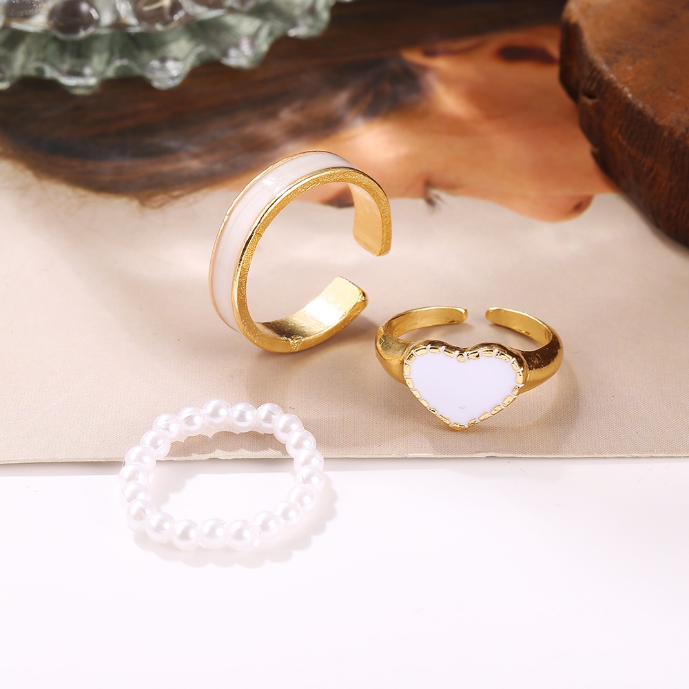Bộ 3 Nhẫn Đính Ngọc Trai Hình Trái Tim Nhỏ Giọt Tinh Tế Cho Nữ