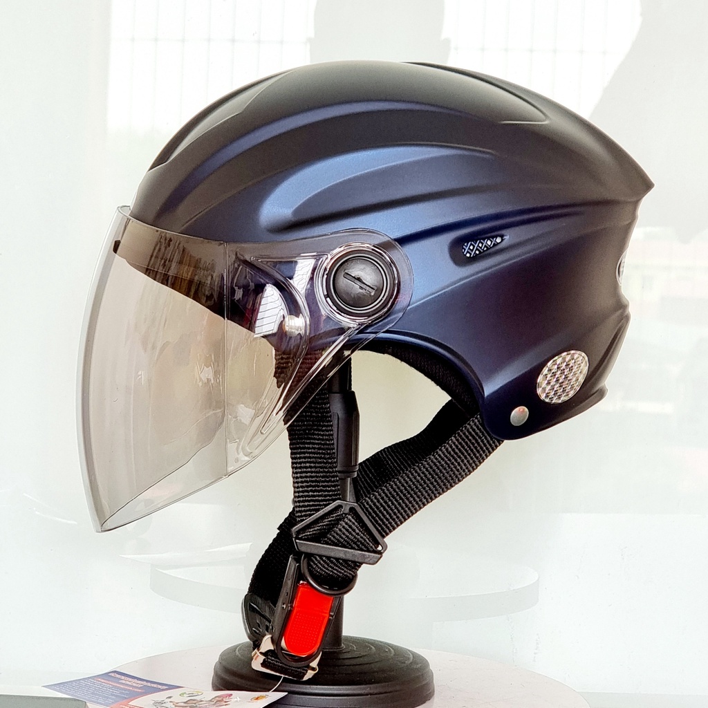 Mũ bảo hiểm nam nửa đầu có kính dài GRO HELMET st22 , sơn trơn vân thể thao cá tính