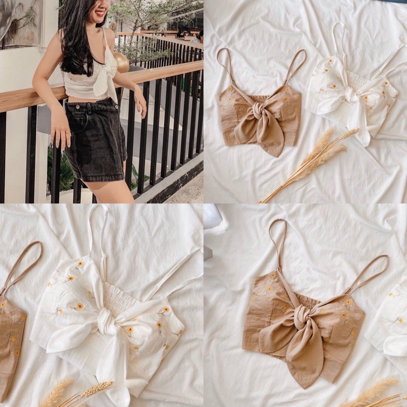 ÁO CROPTOP 2 DÂY KIỂU THẮT NƠ XINH PHOM TÔN DÁNG