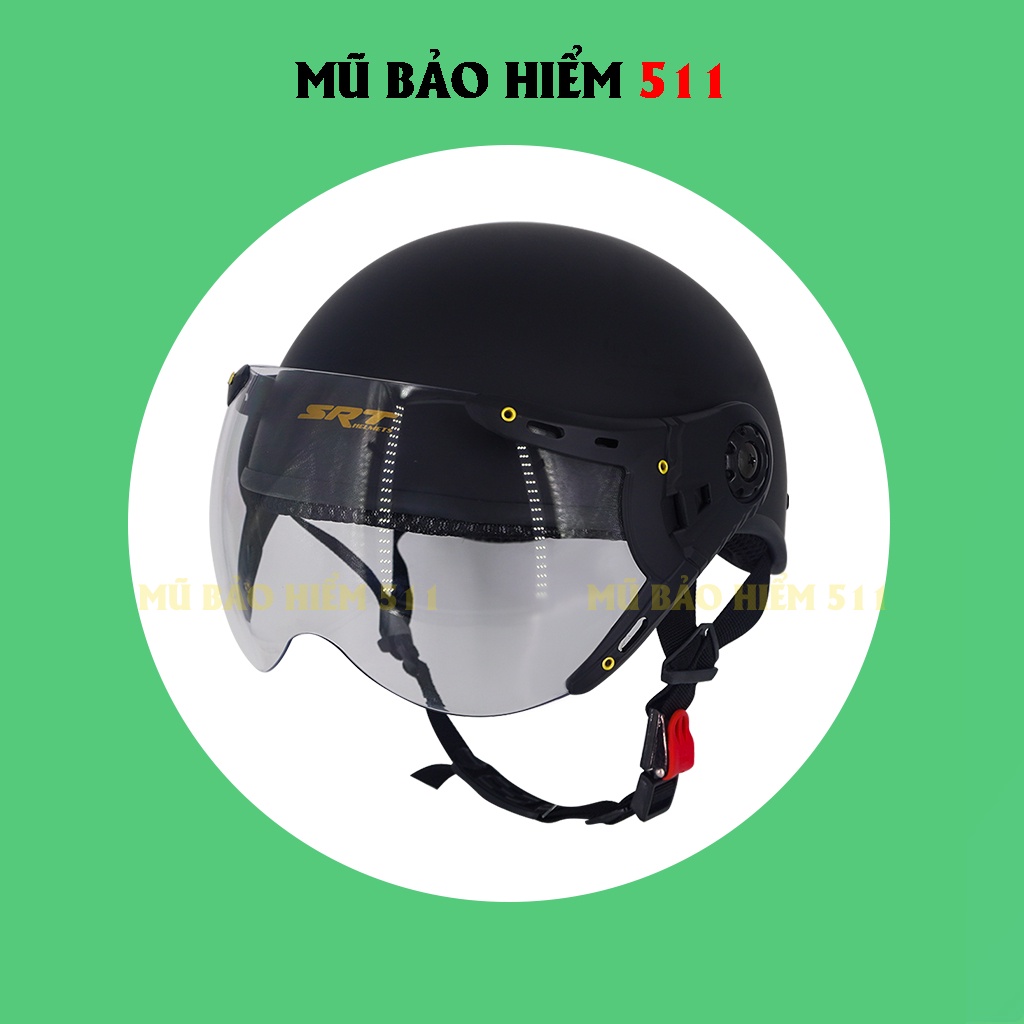 Mũ Bảo Hiểm nửa đầu có kính SRT A33K ( Đen Nhám ) - lồng ép nhiệt cao cấp