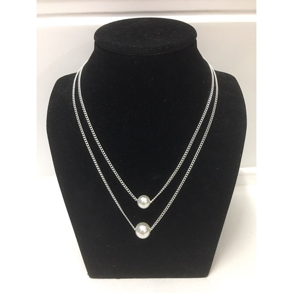 Dây chuyền đôi mạ bạc phối ngọc trai nhân tạo (Hạt trai đơn)