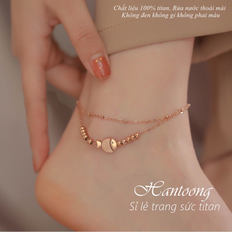 Lắc chân nữ bằng titan không gỉ thiết kế 2 lớp mặt hình chú cá độc đáo xinh xắn hợp thời trang 2022