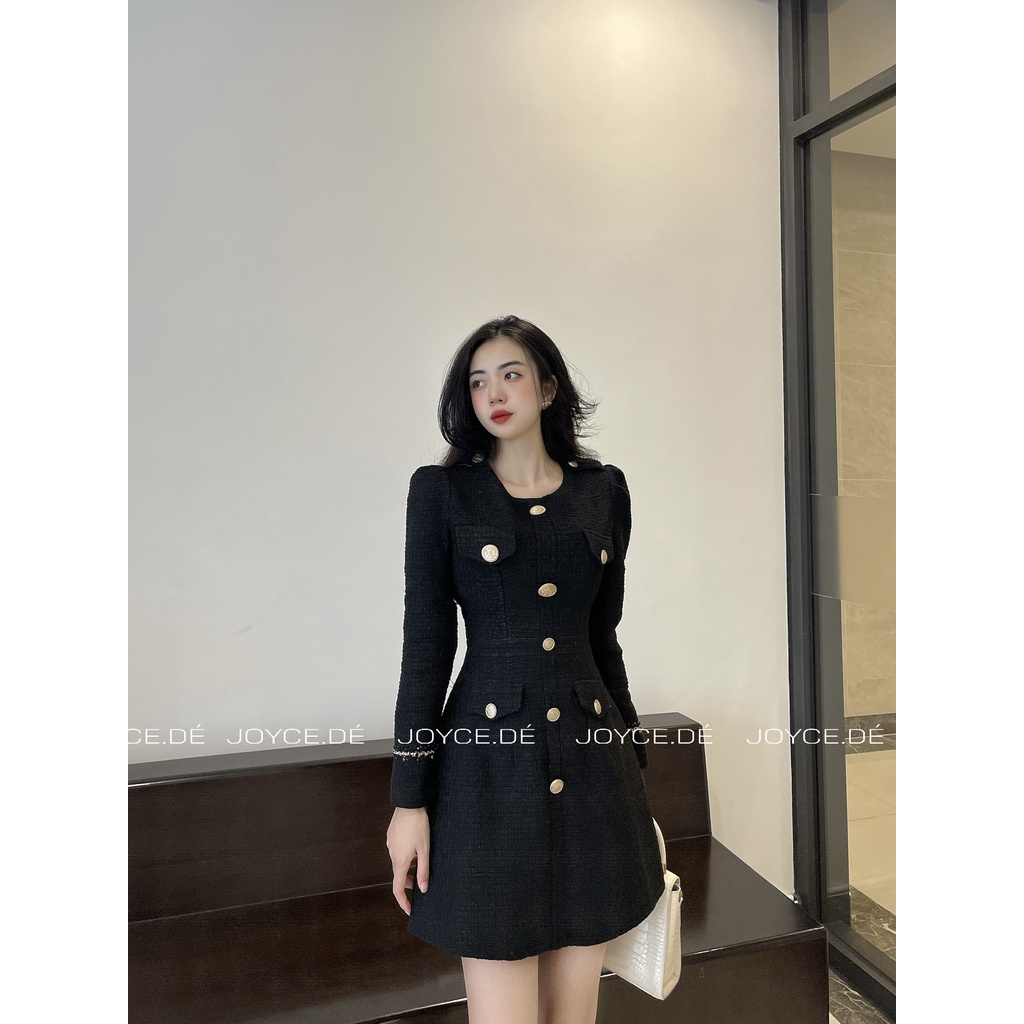 Váy dạ Tweed sang chảnh cúc đồng viền tay 2 lớp