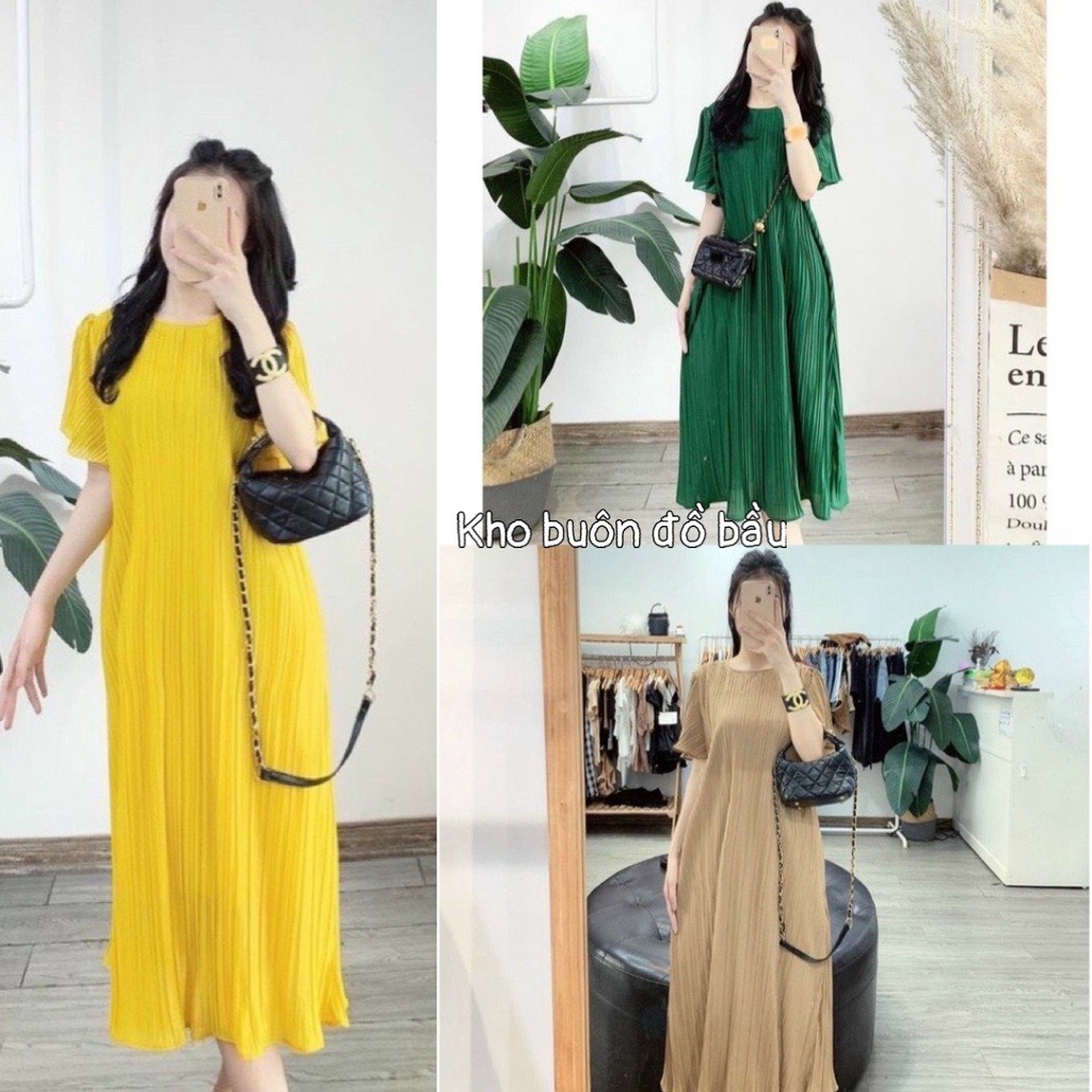 Váy bầu dáng suông đầm bầu chất chifon hai lớp với thiết kế dập ly mặc đi làm đi chơi cực xinh V336