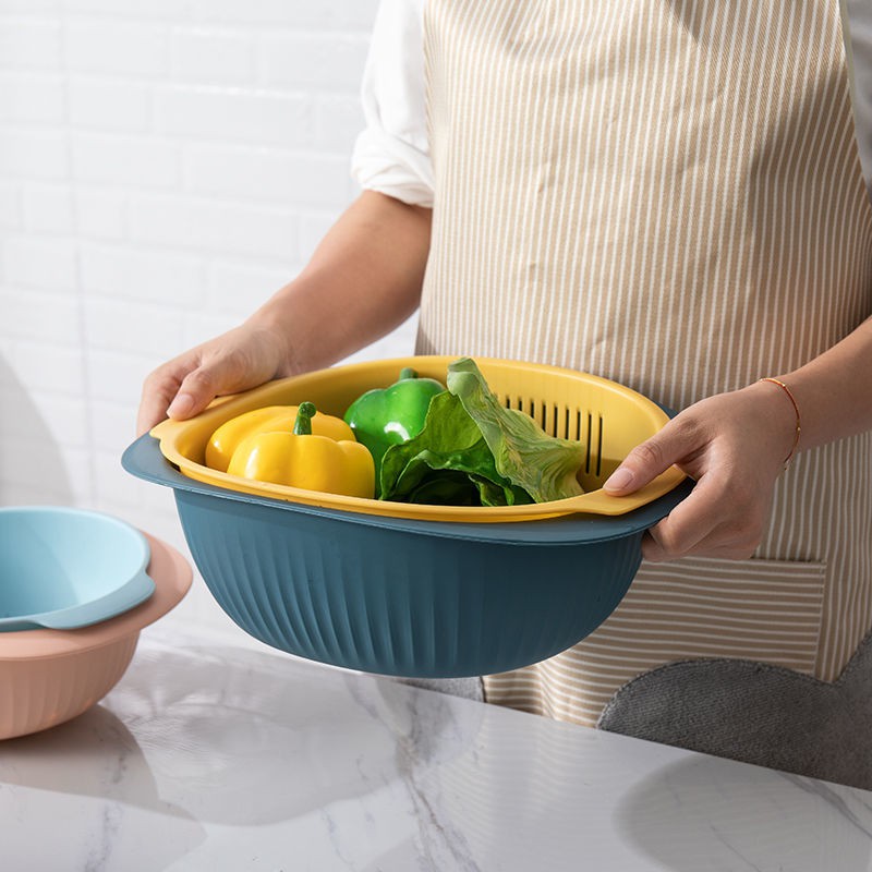 Đồ dùng nhà bếp & Phòng ăn№✐◇Rổ thoát nước hai lớp lưới gia dụng người nổi tiếng đĩa trái cây bồn rửa bát phòn