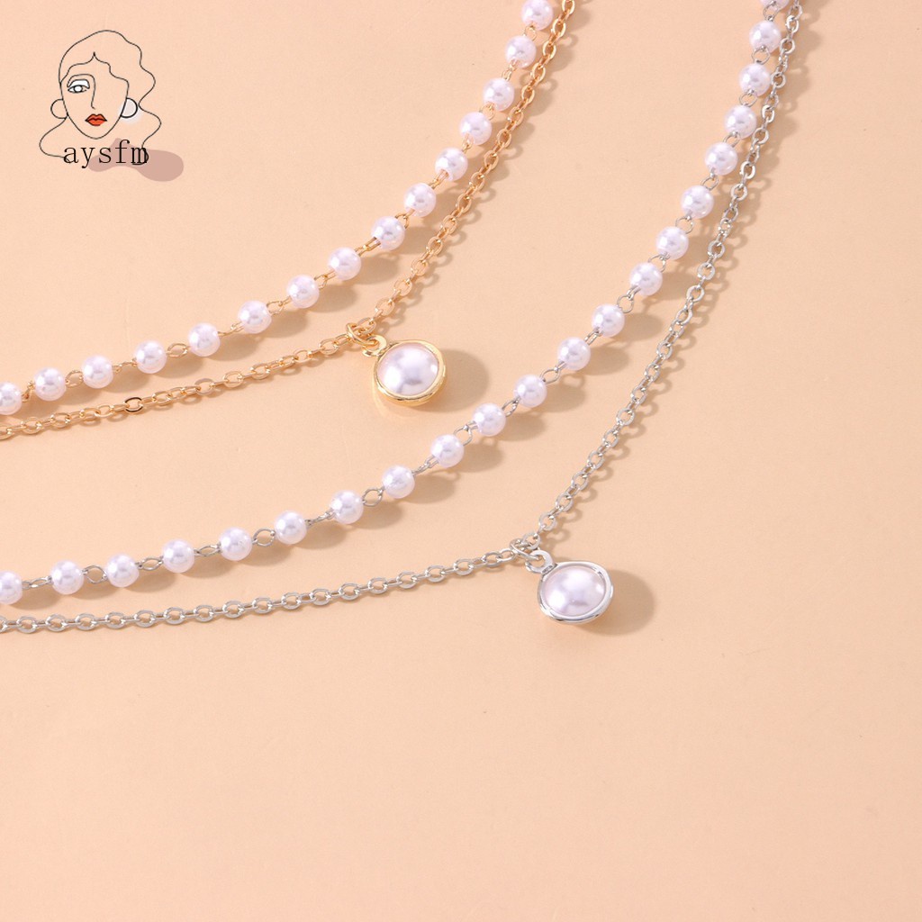 Vòng cổ Nhiều Lớp Đính Ngọc Trai Nhân Tạo Thời Trang