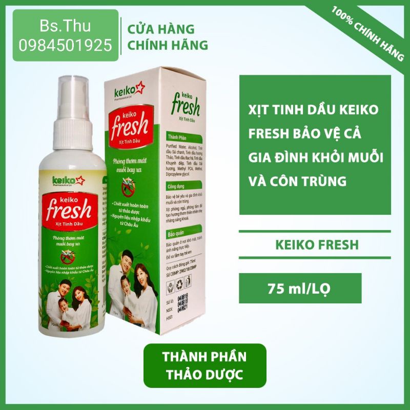 Xịt tinh dầu KEIKO FRESH (150ml/75 ml) Bảo vệ bé và gia đình khỏi muỗi và côn trùng