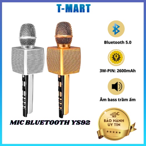 Micro karaoke bluetooth không dây, Mic karaoke YS92 có loa bass chuẩn, Bảo hành 6 tháng