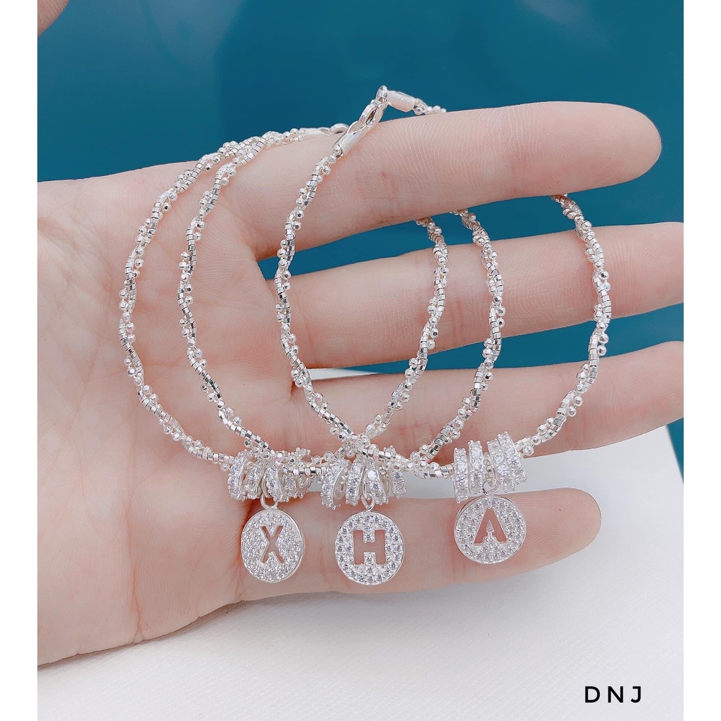 Lắc tay nữ bạc Ý s925, vòng tay xoắn mix thẻ chữ cái đính đá theo tên - Kho sỉ bạc Nhất Linh