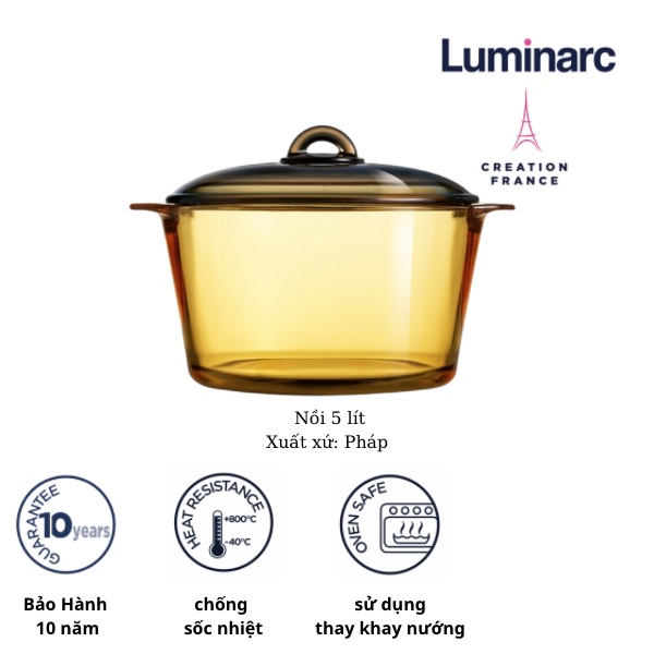 Nồi thủy tinh 5L Luminarc Amberline Granite (Bảo hành 10 năm)