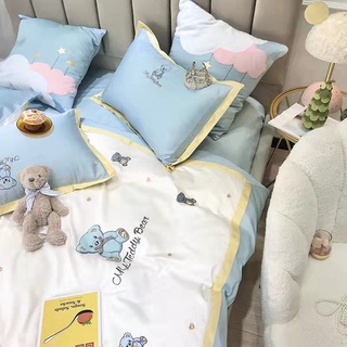 Bộ chăn ga gối Lụa cao cấp Teddy bear 6 món
