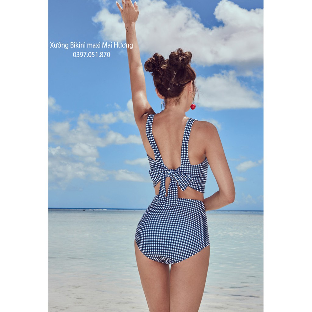 bikini nữ kẻ xọc , đồ bơi 2 mảnh kín đáo , váy bơi trẻ trung BK17