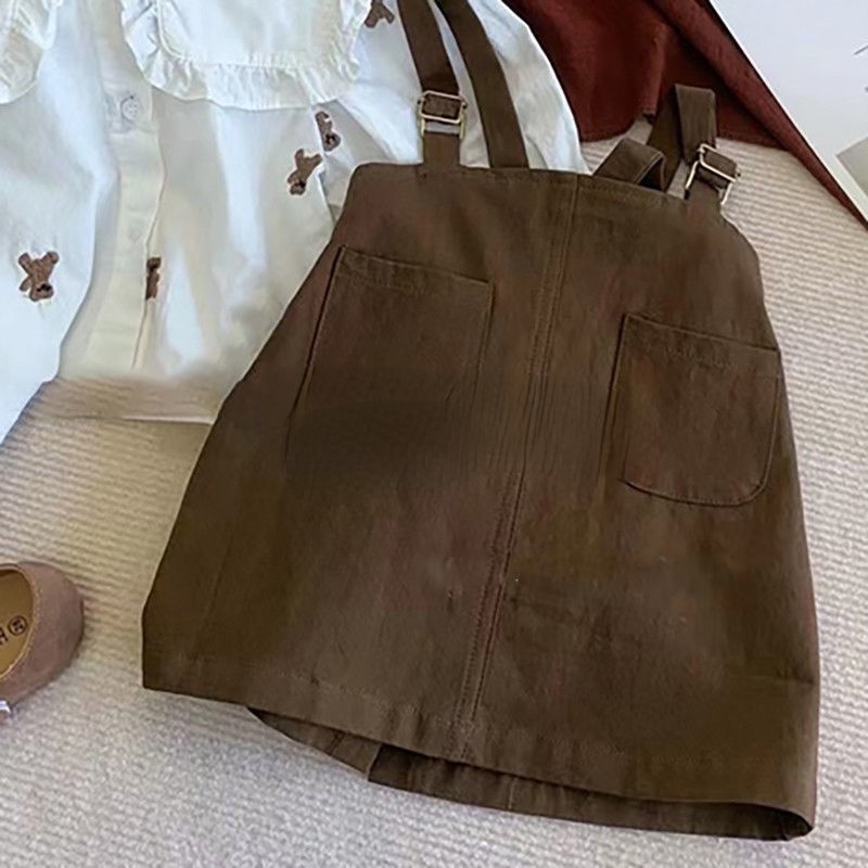 Bộ Áo Sơ Mi Tay Dài Cổ Bẻ + Váy Yếm Thời Trang Mùa Xuân Hàn Quốc Hàng Mới Dành Cho Bé Gái 2022