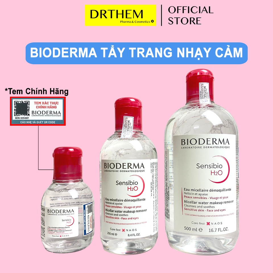 Nước Tẩy Trang Bioderma Cho Da Nhạy Cảm Sensibio H2O 100ml-250ml-500ml - Chai Hồng