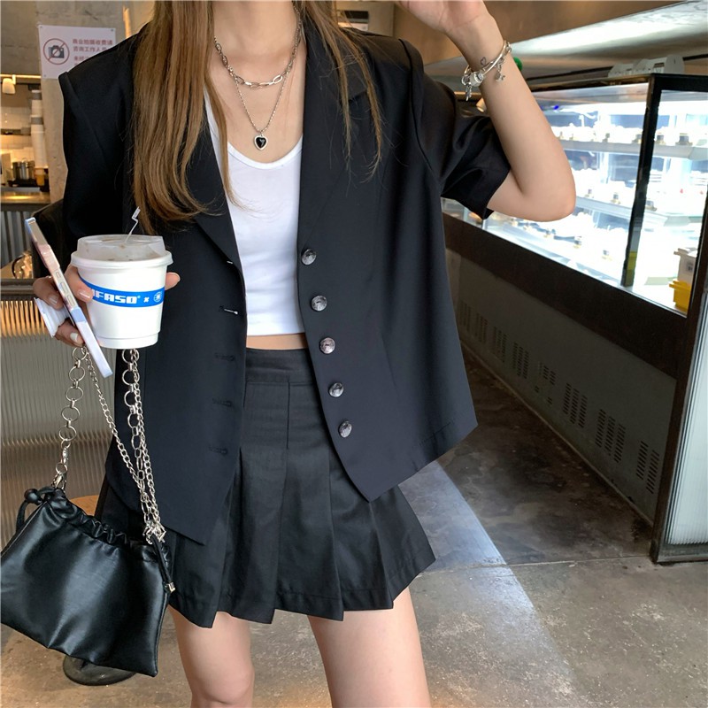 Áo Vest Blazer Ngắn tay Form rộng Sang trọng Ulzzang Hàn Quốc Áo Blazer nữ Tay ngắn Mùa Hè Thời trang