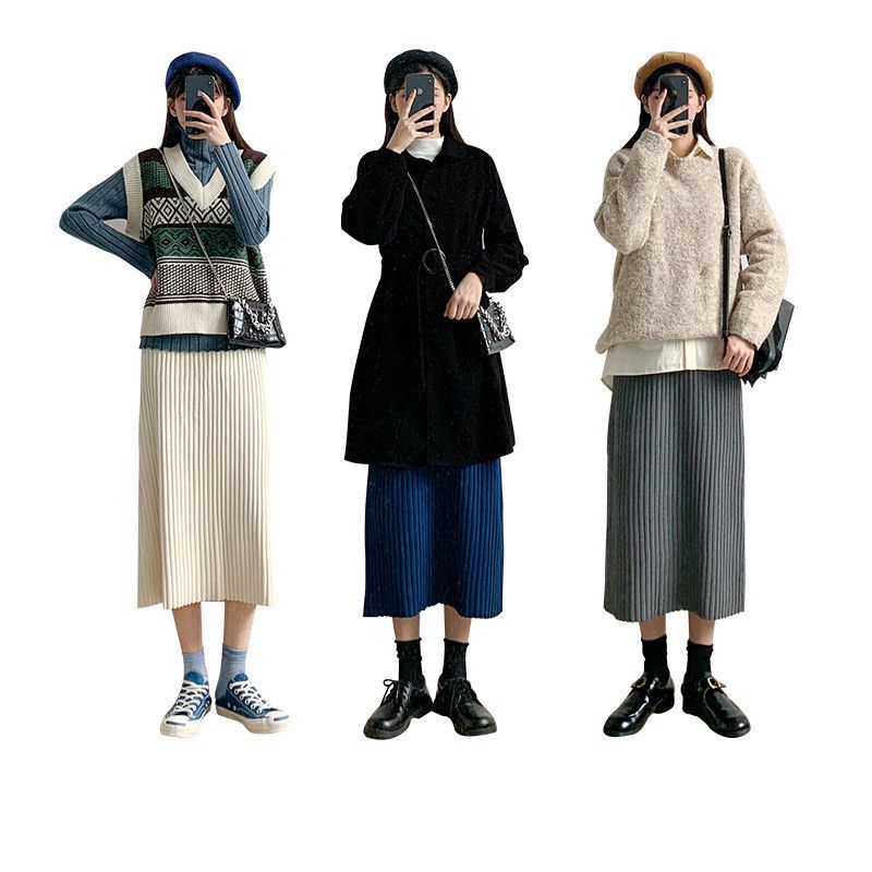 Chân Váy Dệt Kim Lưng Cao Dáng Rộng Thời Trang Hàn Quốc Cho Nữ