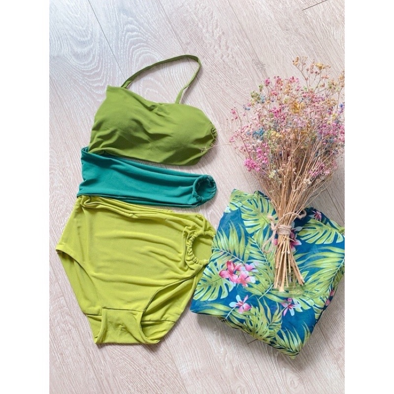 Set Bikini họa tiết kèm áo chụp hình sống ảo đi biển