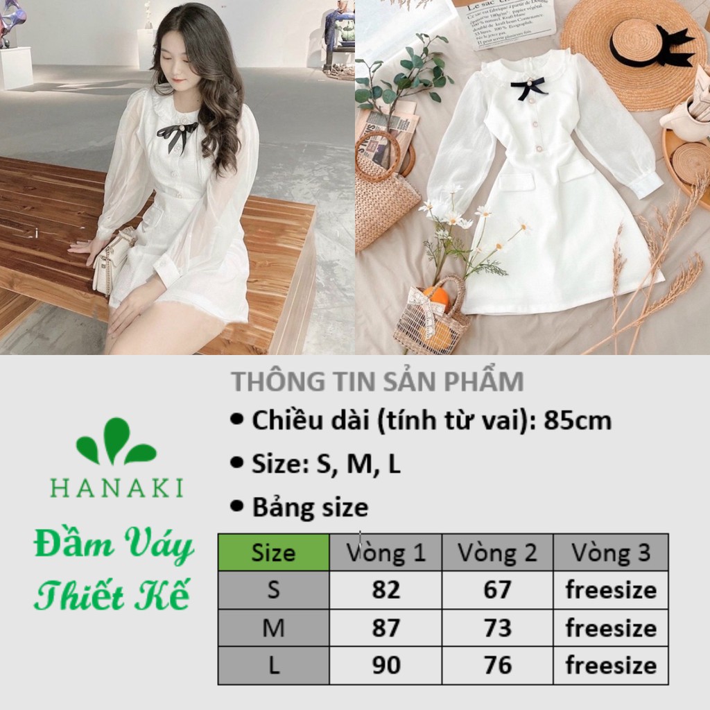 Đầm Dự Tiệc Đầm Thiết Kế Tay Voan Đính Nút Chất Linen Sọc Đẹp Xuất Sắc Hanaki HNK1004