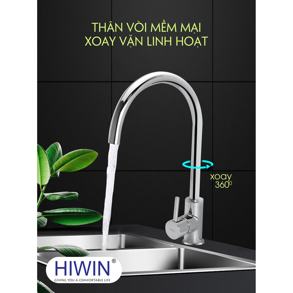 Vòi bếp nóng lạnh chất liệu đồng cao cấp Hiwin KF-923 400x250x50mm