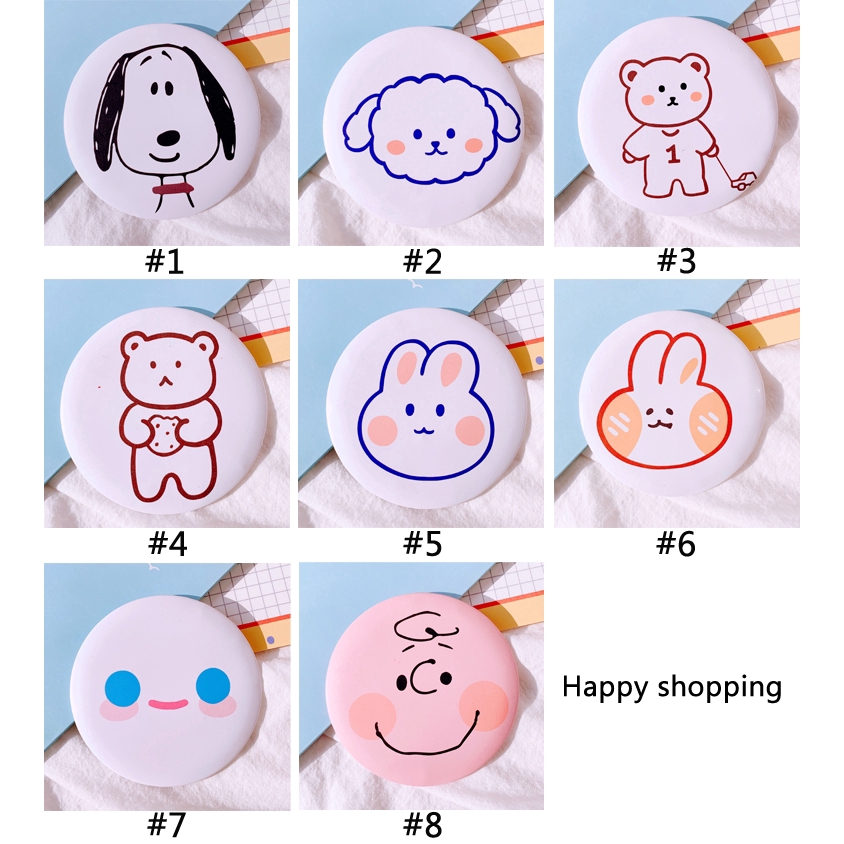 Gương Tròn Mini Cầm Tay In Họa Tiết Hoạt Hình Dễ Thương AMKO G01