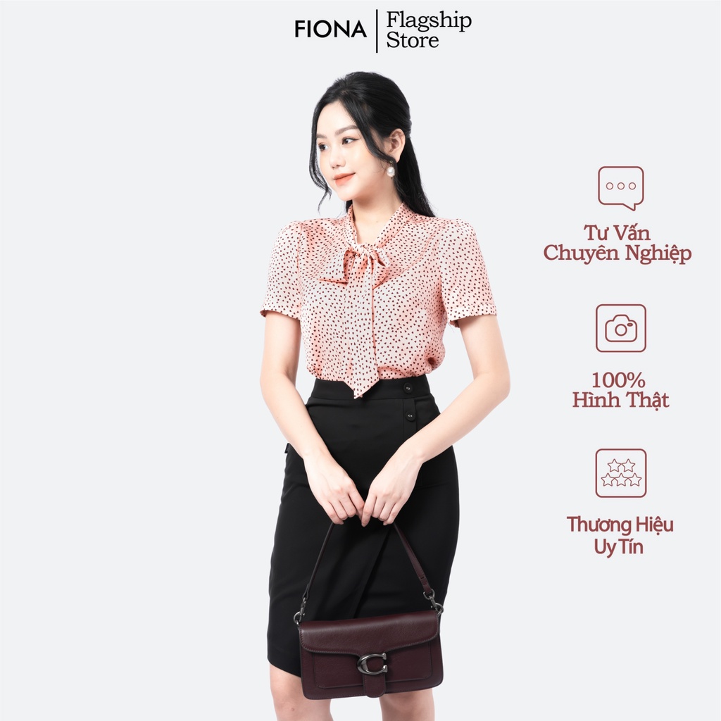 Sơmi nữ dáng suông cổ thắt nơ, tay bồng FIONA F551209