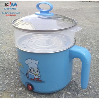 Ca nấu mì nồi lẩu điện mini có lồng hấp 18cm 2 lớp