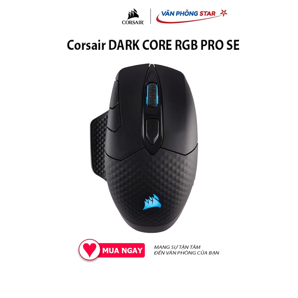 Chuột không dây Corsair DARK CORE, RGB PRO SE RGB Led, Nút bấm omron, thiết kế gaming DPI lên đến 16000 kết nối wireless