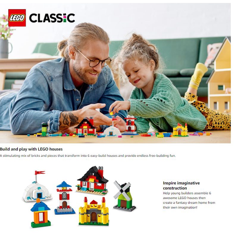Đồ chơi Lego LEGO Classic Bricks and Houses 11008 Kids’ Building Toy Starter Set with Fun Builds