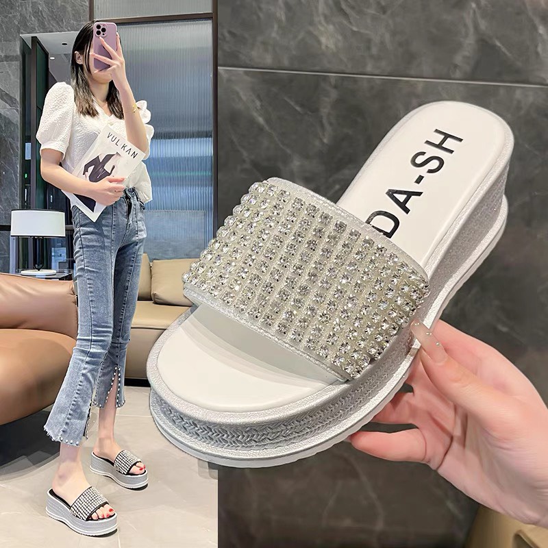 (S155) Dép xuồng nữ đế 6 phân quai ngang full đá (Mã 823 - xuồng đá)