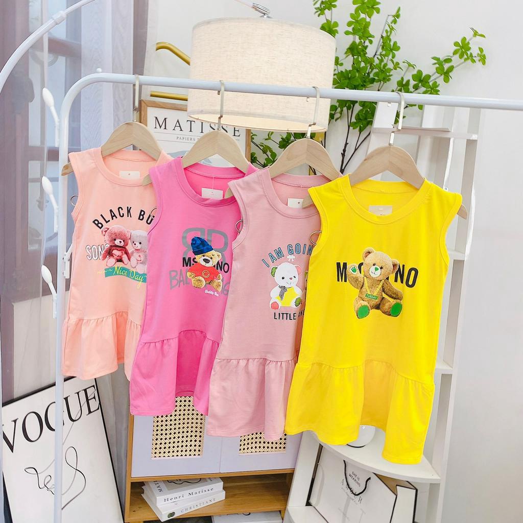 Váy gấu in hình 5D kết hợp kéo rua 2 tầng bé gái