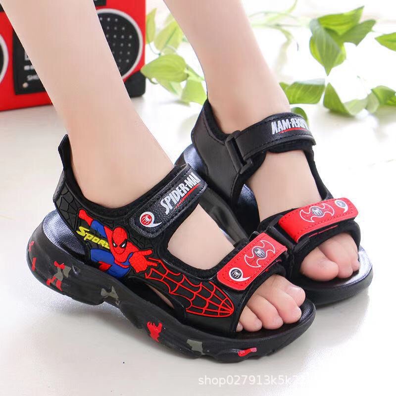 Dép sandal quai hậu bé trai size nhỡ cao cấp Sandal bé trai thiết kế quai dán dễ dàng mang tháo hình người nhện