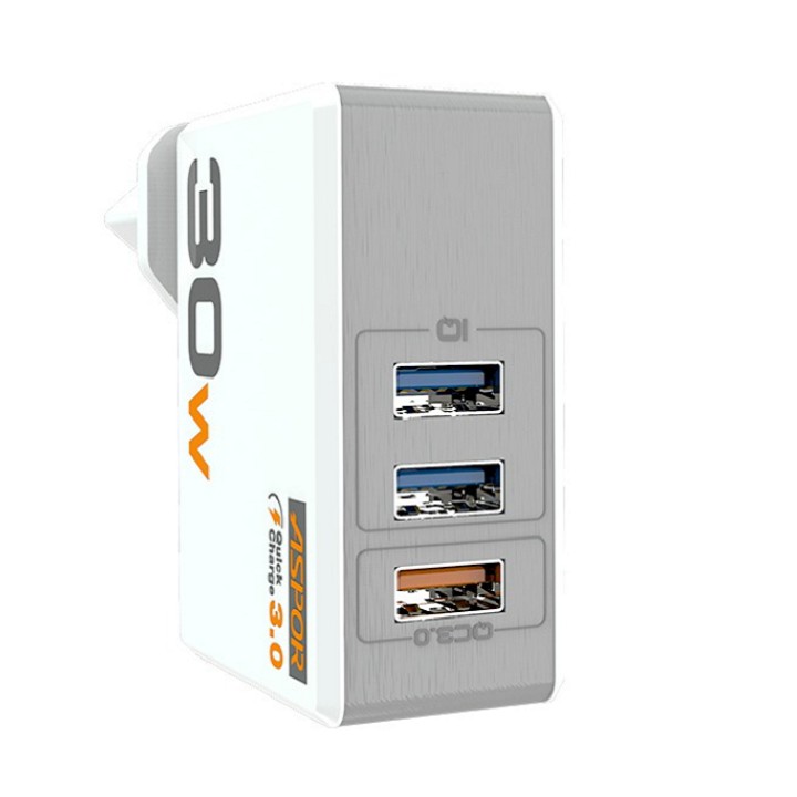 Củ Sạc Nhanh, Phích Cắm Sạc 3 Cổng A858Q ASPOR 30W (sạc siêu nhanh với 3 cổng USB)