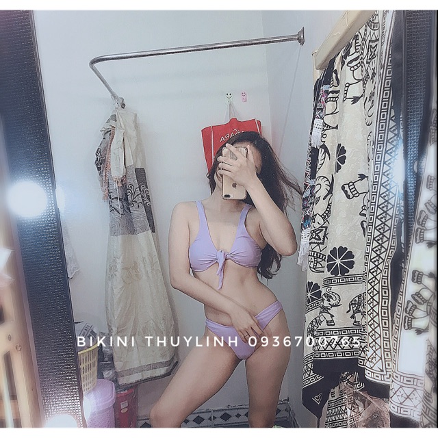 Set bikini nơ tím buộc