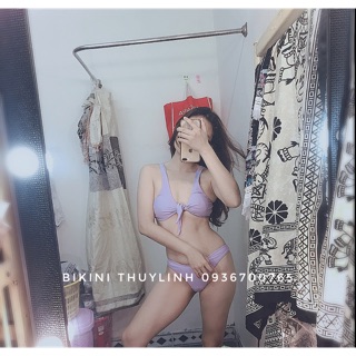 Set bikini nơ tím buộc