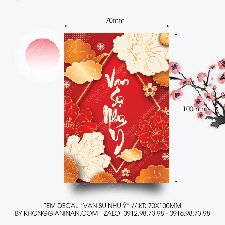 12 Tem Decal Dán Hủ Mứt - Bánh Tết - Chữ "VẠN SỰ NHƯ Ý" Siêu Sang KT 7x10cm
