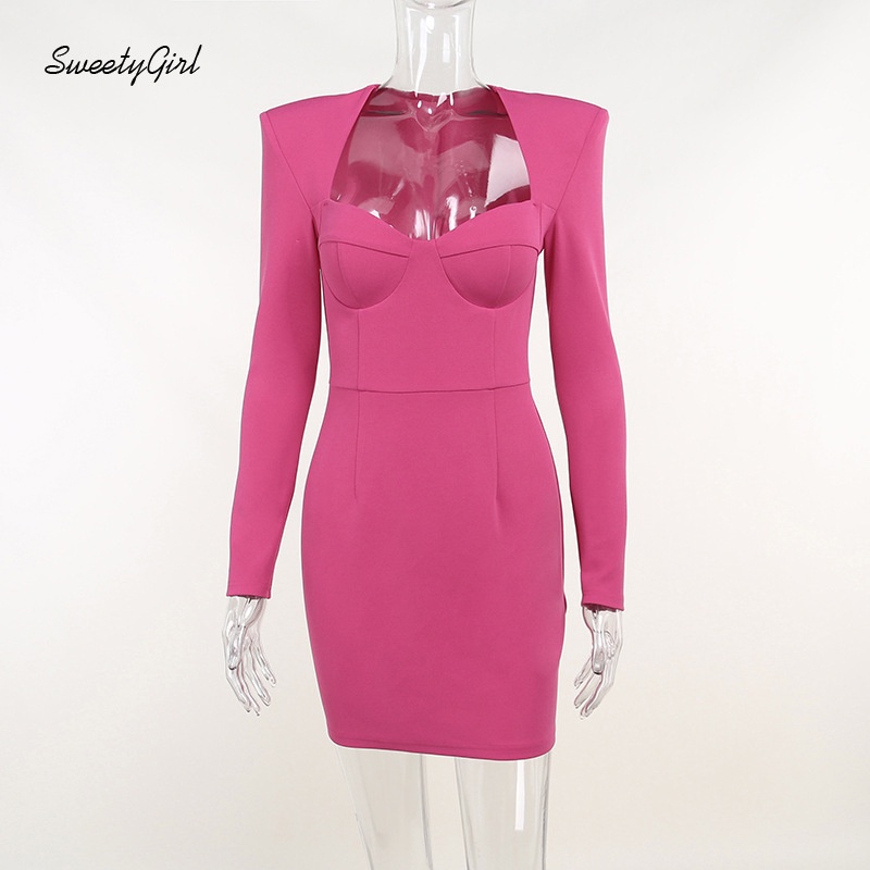 Đầm Mini Tay Dài Cổ Chữ V Khoét Sâu Màu Trơn 2022 Cho Nữ