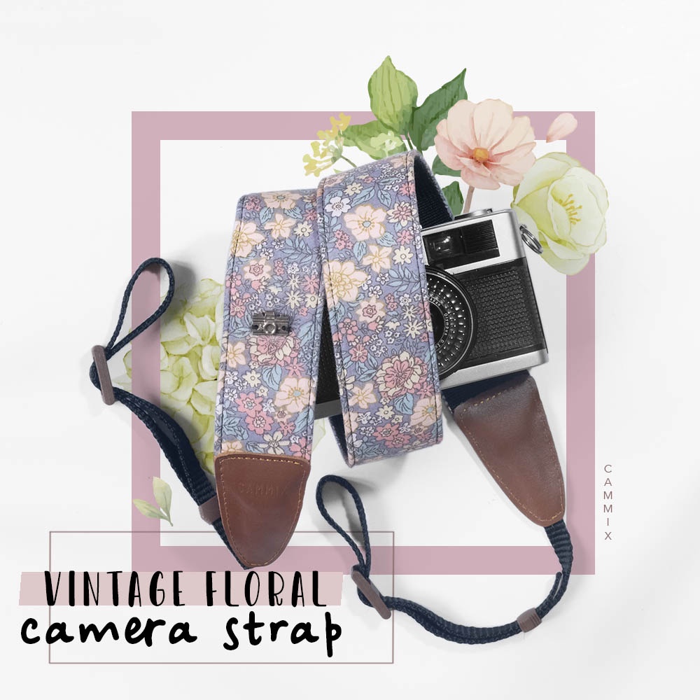 Dây đeo máy ảnh dành cho máy Sony, Fujifilm, Canon, Nikon - Dây deo máy ảnh Made by Cammix - Vintage floral Camera strap