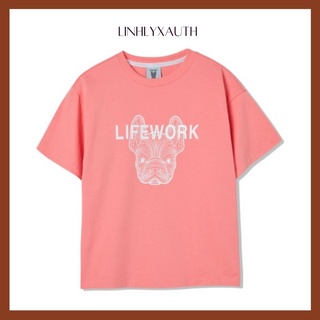 Áo thun life work basic face dog màu hồng lifework pink linhlyxauth