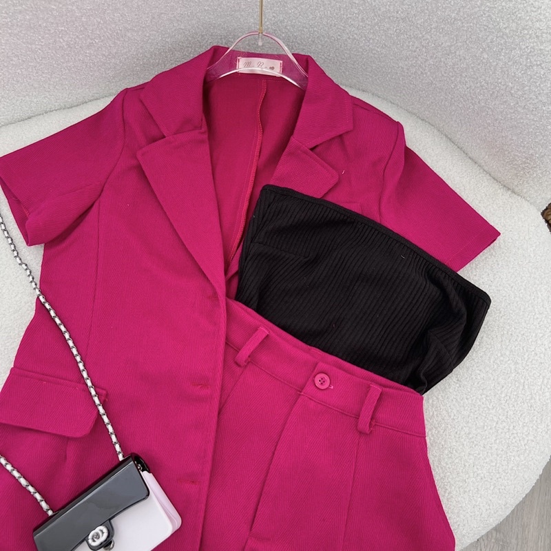 SET VEST HỒNG SEN 3 MÓN : ÁO VEST + ÁO LÓT ĐEN GÂN + QUẦN SHORT
