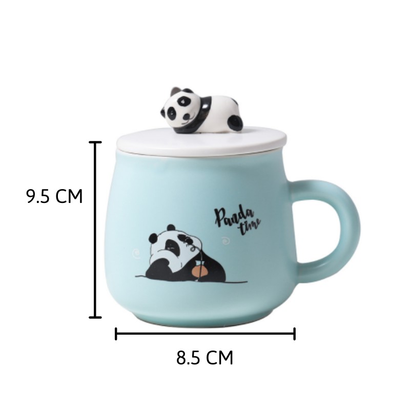 Cốc Sứ Panda Cực Cute 400ml Có Nắp Đậy Kèm Muỗng Cao Cấp