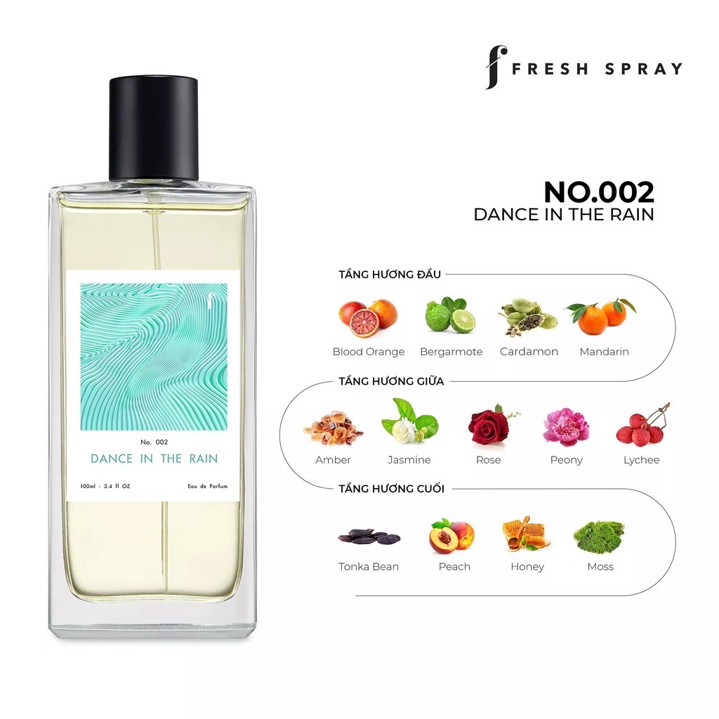 Dance in the Rain N.002 Nước hoa F Fresh Spray Tích Hợp Tính Năng Lưu Hương Trên Quần Áo - 100ml [ A